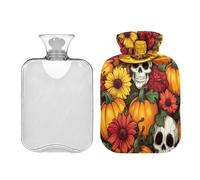 JUMBEAR Bolsas de agua caliente con diseño de calabaza de Halloween con cubierta suave, bolsa de agua caliente para aliviar el dolor, 1 litro, para manos y pies, bolsas de agua caliente para dormir