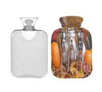JUMBEAR Bolsas de agua caliente con diseño de calabaza y bulldog con cubierta suave, bolsa de agua caliente para aliviar el dolor, 1 litro, para manos y pies, bolsas de agua caliente para dormir
