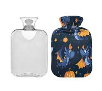 JUMBEAR Bolsas de agua caliente con diseño de dinosaurio de calabaza de Halloween con cubierta suave, bolsa de agua caliente para aliviar el dolor, 1 litro, para manos y pies, bolsas de agua caliente