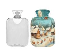 JUMBEAR Bolsas de agua caliente con diseño de Papá Noel sentado en un trineo con cubierta suave, bolsa de agua caliente para aliviar el dolor, 1 litro, para manos y pies, bolsas de agua caliente para