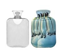 JUMBEAR Bolsas de agua caliente con diseño de pingüinos de pie en un témpano de hielo con cubierta suave, bolsa de agua caliente para aliviar el dolor, 2 L, para manos y pies, bolsas de agua caliente