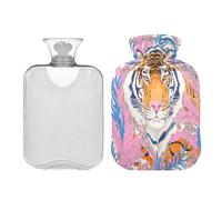 JUMBEAR Bolsas de agua caliente con diseño de tigre de color de pintura al óleo con cubierta suave, bolsa de agua caliente para aliviar el dolor, 2 L, para manos y pies, bolsas de agua caliente para