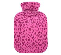 JUMBEAR Bolsas de agua caliente con textura de leopardo rosa con cubierta suave, bolsa de agua caliente para aliviar el dolor de 2 litros para manos y pies, bolsas de agua caliente para dormir