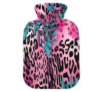 JUMBEAR Bolsas de agua caliente con textura de leopardo rosa con cubierta suave, bolsa de agua caliente para aliviar el dolor de 2 litros para manos y pies, bolsas de agua caliente para dormir