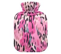 JUMBEAR Bolsas de agua caliente con textura de leopardo rosa con cubierta suave, bolsa de agua caliente para aliviar el dolor de 2 litros para manos y pies, bolsas de agua caliente para dormir