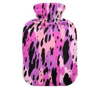 JUMBEAR Bolsas de agua caliente con textura de leopardo rosa con cubierta suave, bolsa de agua caliente para aliviar el dolor, 1 litro, para manos y pies, bolsas de agua caliente para dormir
