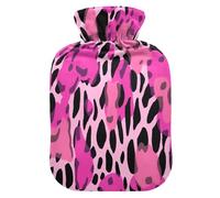 JUMBEAR Bolsas de agua caliente con textura de leopardo rosa con cubierta suave, bolsa de agua caliente para aliviar el dolor, 1 litro, para manos y pies, bolsas de agua caliente para dormir