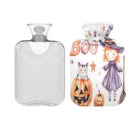 JUMBEAR Bolsas de agua caliente de bruja de Halloween con cubierta suave, bolsa de agua caliente para aliviar el dolor, 1 litro, para manos y pies, bolsas de agua caliente para dormir cómodamente