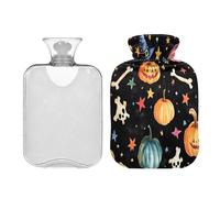 JUMBEAR Bolsas de agua caliente de calabaza de Halloween con cubierta suave, bolsa de agua caliente para aliviar el dolor, 1 litro, para manos y pies, bolsas de agua caliente para dormir cómodamente