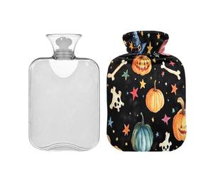 JUMBEAR Bolsas de agua caliente de calabaza de Halloween con cubierta suave, bolsa de agua caliente para aliviar el dolor, 1 litro, para manos y pies, bolsas de agua caliente para dormir cómodamente