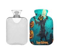 JUMBEAR Bolsas de agua caliente de espantapájaros de Halloween con cubierta suave, bolsa de agua caliente para aliviar el dolor, 2 L, para manos y pies, bolsas de agua caliente para dormir cómodamente