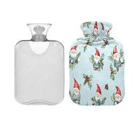 JUMBEAR Bolsas de agua caliente de gnomo de Navidad con cubierta suave, bolsa de agua caliente para aliviar el dolor, 1 litro, para manos y pies, bolsas de agua caliente para dormir cómodamente