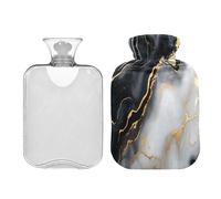 JUMBEAR Bolsas de agua caliente de mármol blanco y negro con cubierta suave, bolsa de agua caliente para aliviar el dolor, 2 L, para manos y pies, bolsas de agua caliente para dormir cómodamente