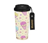 JUMBEAR Bonita taza de viaje aislada al vacío con diseño de helado, reutilizable, taza de café de acero inoxidable de doble pared a prueba de fugas con tapa para bebidas frías y calientes (500 ml)