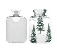 JUMBEAR Bonitas botellas de agua caliente coloridas con diseño de árbol de Navidad con cubierta suave, bolsa de agua caliente para aliviar el dolor, 1 litro, para manos y pies, bolsas de agua caliente