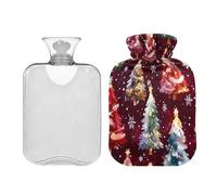 JUMBEAR Bonitas botellas de agua caliente coloridas con diseño de árbol de Navidad con cubierta suave, bolsa de agua caliente para aliviar el dolor, 2 L, para manos y pies, bolsas de agua caliente