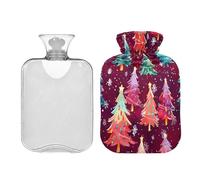 JUMBEAR Bonitas botellas de agua caliente coloridas con diseño de árbol de Navidad con cubierta suave, bolsa de agua caliente para aliviar el dolor, 2 L, para manos y pies, bolsas de agua caliente