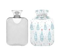JUMBEAR Bonitas botellas de agua caliente coloridas con diseño de árbol de Navidad con cubierta suave, bolsa de agua caliente para aliviar el dolor, 2 L, para manos y pies, bolsas de agua caliente