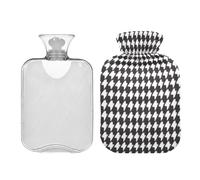 JUMBEAR Bonitas botellas de agua caliente con rejilla blanca y negra con cubierta suave, bolsa de agua caliente para aliviar el dolor, 1 litro, para manos y pies, bolsas de agua caliente para dormir