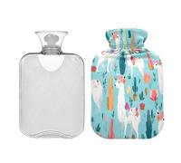 JUMBEAR Bonitas botellas de agua caliente de alpaca con funda de terciopelo, bolsa de agua caliente de 1 litro para alivio del dolor cálido y terapia de calor frío, regalo cálido en invierno, apto