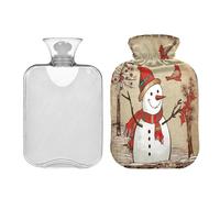 JUMBEAR Bonitas botellas de agua caliente de muñeco de nieve de Navidad con cubierta de terciopelo, bolsa de agua caliente de 1 litro para aliviar el dolor cálido y terapia de calor frío, regalos