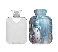 JUMBEAR Bonitas botellas de agua caliente de muñeco de nieve de Navidad con cubierta de terciopelo, bolsa de agua caliente de 1 litro para aliviar el dolor cálido y terapia de calor frío, regalos