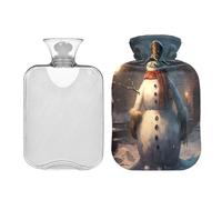 JUMBEAR Bonitas botellas de agua caliente de muñeco de nieve de Navidad con cubierta de terciopelo, bolsa de agua caliente de 1 litro para aliviar el dolor cálido y terapia de calor frío, regalos