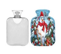JUMBEAR Bonitas botellas de agua caliente de muñeco de nieve de Navidad con cubierta de terciopelo, bolsa de agua caliente de 1 litro para aliviar el dolor cálido y terapia de calor frío, regalos