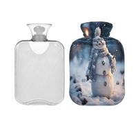 JUMBEAR Bonitas botellas de agua caliente de muñeco de nieve de Navidad con cubierta de terciopelo, bolsa de agua caliente de 1 litro para aliviar el dolor cálido y terapia de calor frío, regalos
