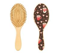JUMBEAR Bonito cepillo de pelo con forma de taza de café, masajeador de madera de bambú para todos los peinados, reduce los enredos y la rotura del cabello, promueve el crecimiento del cabello