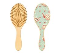 JUMBEAR Bonito cepillo de pelo con forma de taza de café, masajeador de madera de bambú para todos los peinados, reduce los enredos y la rotura del cabello, promueve el crecimiento del cabello