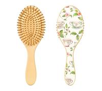 JUMBEAR Bonito cepillo de pelo con forma de taza de café, masajeador de madera de bambú para todos los peinados, reduce los enredos y la rotura del cabello, promueve el crecimiento del cabello