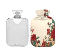 JUMBEAR Botellas de agua caliente con borde de estilo victoriano con rosas con cubierta suave, bolsa de agua caliente para aliviar el dolor, 1 litro, para manos y pies, bolsas de agua caliente para