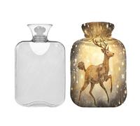 JUMBEAR Botellas de agua caliente de alce de Navidad con funda de terciopelo, bolsa de agua caliente de 2 L para alivio del dolor cálido y terapia de calor frío, regalos cálidos en invierno, apto para