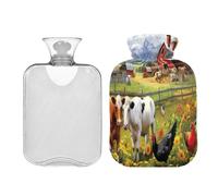 JUMBEAR Botellas de agua caliente de animales de granja con funda de terciopelo, bolsa de agua caliente de 1 litro para alivio del dolor cálido y terapia de calor frío, regalos cálidos en invierno,