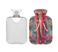 JUMBEAR Botellas de agua caliente de elefantes tribales indios con funda de terciopelo, bolsa de agua caliente de 1 litro para alivio del dolor cálido y terapia de calor frío, regalos cálidos en