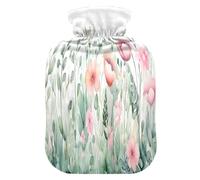 JUMBEAR Botellas de agua caliente de flores silvestres con cubierta suave, bolsa de agua caliente para aliviar el dolor de 1 litro para manos y pies, bolsas de agua caliente para dormir cómodamente