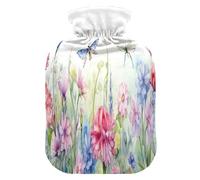 JUMBEAR Botellas de agua caliente de flores silvestres con cubierta suave, bolsa de agua caliente para aliviar el dolor de 1 litro para manos y pies, bolsas de agua caliente para dormir cómodamente