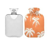 JUMBEAR Botellas de agua caliente de palmera tropical con cubierta suave, bolsa de agua caliente para aliviar el dolor, 2 L, para manos y pies, bolsas de agua caliente para dormir cómodamente