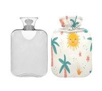 JUMBEAR Botellas de agua caliente de palmera tropical con cubierta suave, bolsa de agua caliente para aliviar el dolor, 2 L, para manos y pies, bolsas de agua caliente para dormir cómodamente