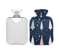 JUMBEAR Botellas de agua caliente para árbol de Navidad con cubierta suave, bolsa de agua caliente para aliviar el dolor, 1 litro, para manos y pies, bolsas de agua caliente para dormir cómodamente