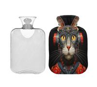 JUMBEAR Botellas de agua caliente Technology Cat con funda de terciopelo, bolsa de agua caliente de 2 L para alivio del dolor cálido y terapia de calor frío, regalos cálidos en invierno, aptas para