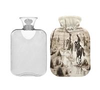 JUMBEAR Botellas de agua caliente vintage de mezclilla occidental con funda de terciopelo, bolsa de agua caliente de 2 L para aliviar el dolor cálido y terapia de calor frío, regalos cálidos en