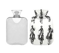JUMBEAR Botellas de agua caliente vintage Western Cowboy con cubierta suave, bolsa de agua caliente para aliviar el dolor, 1 litro, para manos y pies, bolsas de agua caliente para dormir cómodamente