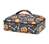JUMBEAR Cacerola aislada con diseño de calavera de calabaza, bolsa de transporte para cacerola, portadores de cacerola para alimentos fríos o calientes, aptos para cenas, fiestas, camping