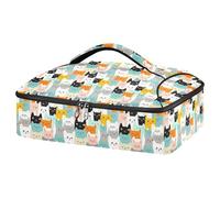 JUMBEAR Cacerola aislada de gato de dibujos animados coloridos para alimentos fríos o calientes, soporte para lasaña para fiestas de comida, picnic, playa, se adapta a bandeja para hornear de 9 x 13
