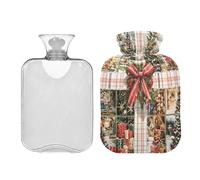 JUMBEAR Caja de regalo de Navidad con diseño de lazo, bolsas de agua caliente con cubierta suave, bolsa de agua caliente para aliviar el dolor, 1 litro, para manos y pies, bolsas de agua caliente para