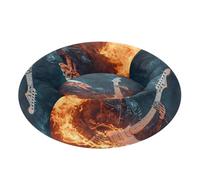 JUMBEAR Cama de dona calmante para perros y gatos con diseño de calavera hermosa que toca la guitarra, cama redonda de felpa para cachorros, gatitos, camas cálidas y suaves para mascotas con parte