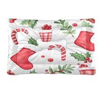 JUMBEAR Cama para mascotas con calcetines rojos de Navidad, colchón antideslizante para jaula de perro, tapete para gatos y perros, camas suaves y cómodas para gatos y perros que duermen 24 x 18