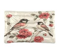 JUMBEAR Cama para mascotas con dos pájaros en la rama de rosas rojas, colchón antideslizante para perros y gatos, cama suave y cómoda para gatos y perros que duermen 24 x 18 pulgadas